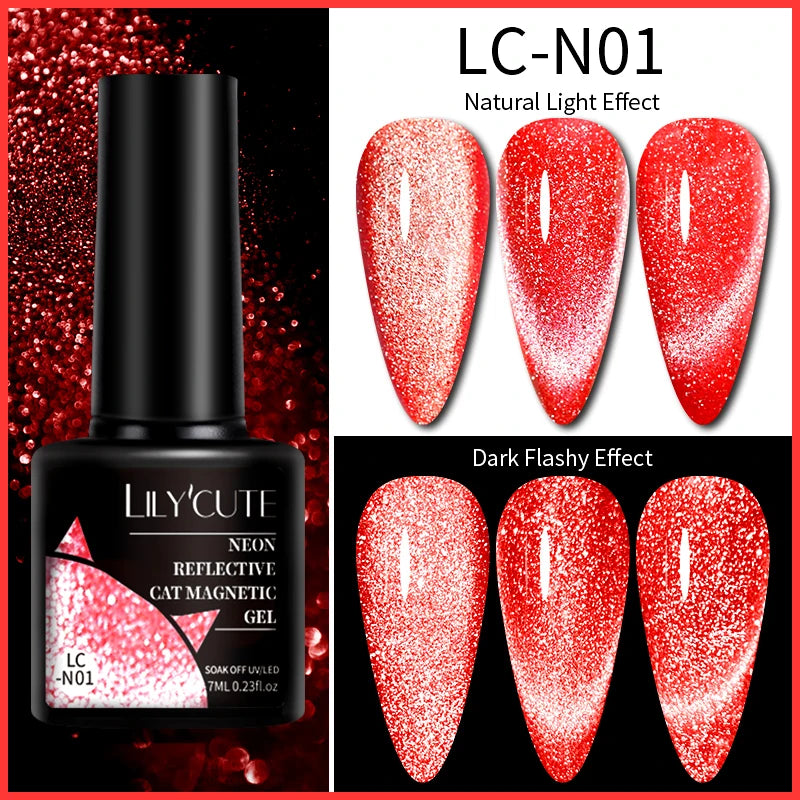 LILYCUTE 9D Rainbow Glitter Cat Magnetic Nail Gel Polish Snowlight Semi Permanent Soak Off Sparkling Nail Varnish