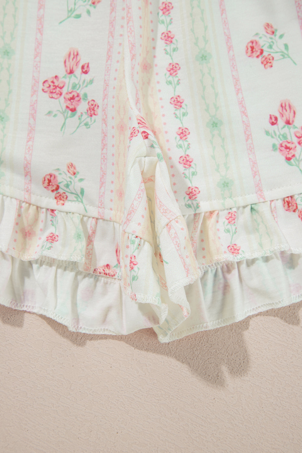 White Floral Print Contrast Pipping Short Pajamas Set
