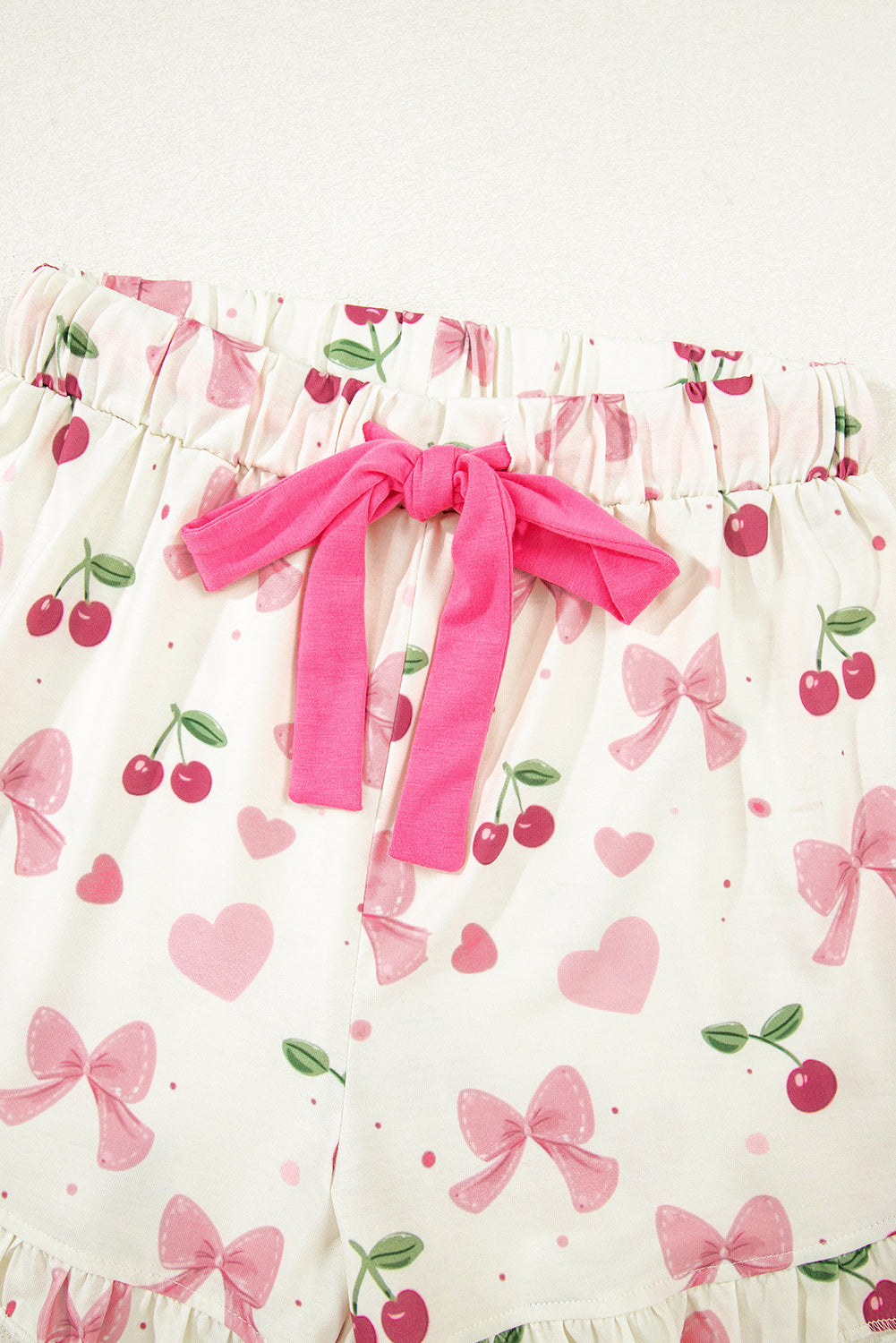 White Floral Print Contrast Pipping Short Pajamas Set
