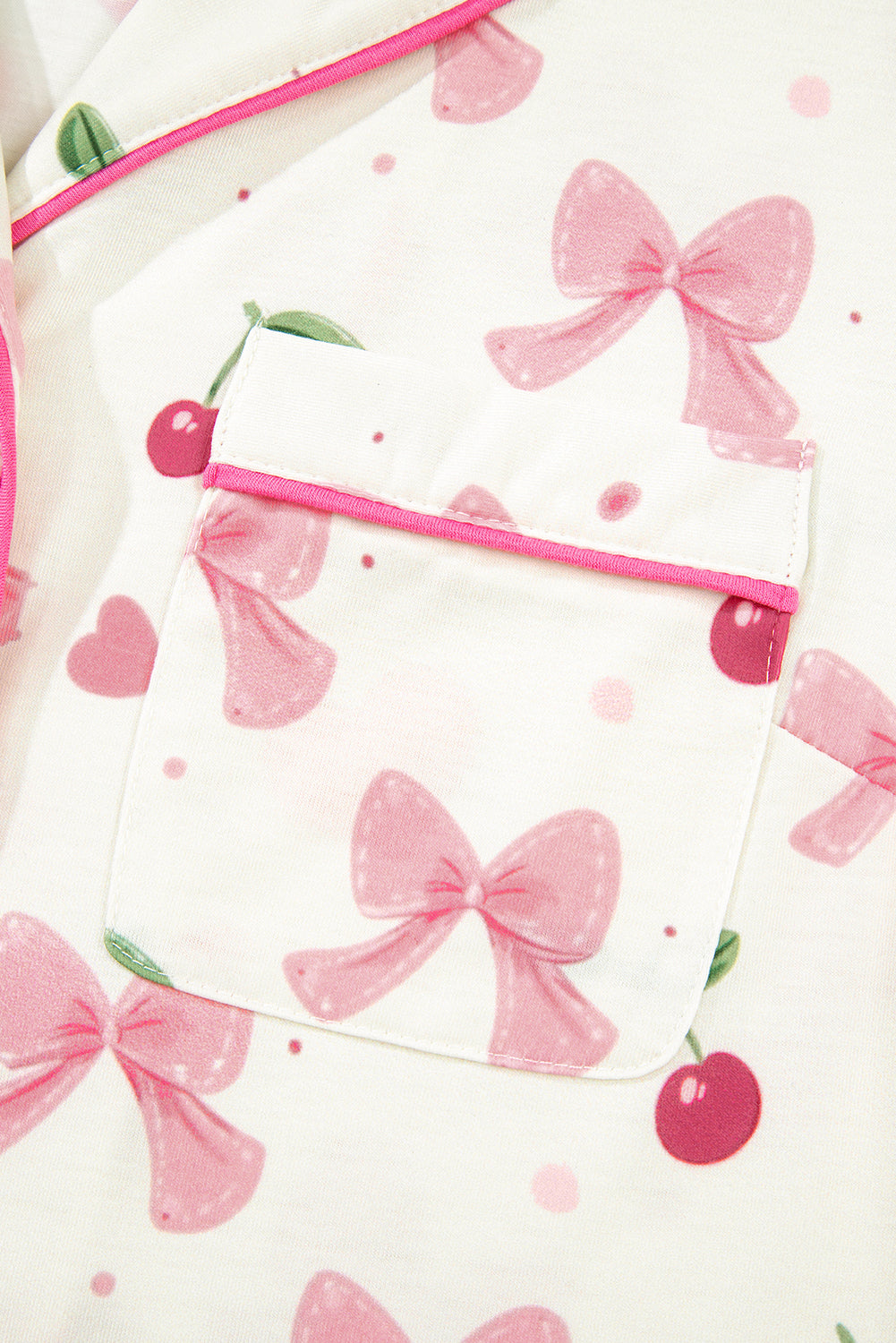 White Floral Print Contrast Pipping Short Pajamas Set