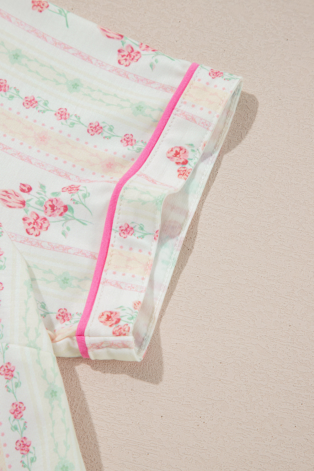 White Floral Print Contrast Pipping Short Pajamas Set