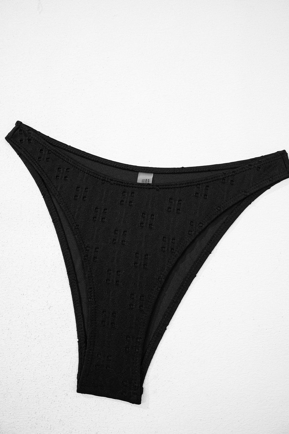 Black Eyelet Pattern Knotted Ruffle Trim 3pcs Bikini Set