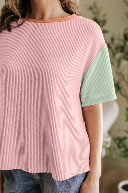 Multicolour Corded Colorblock Crewneck Tee