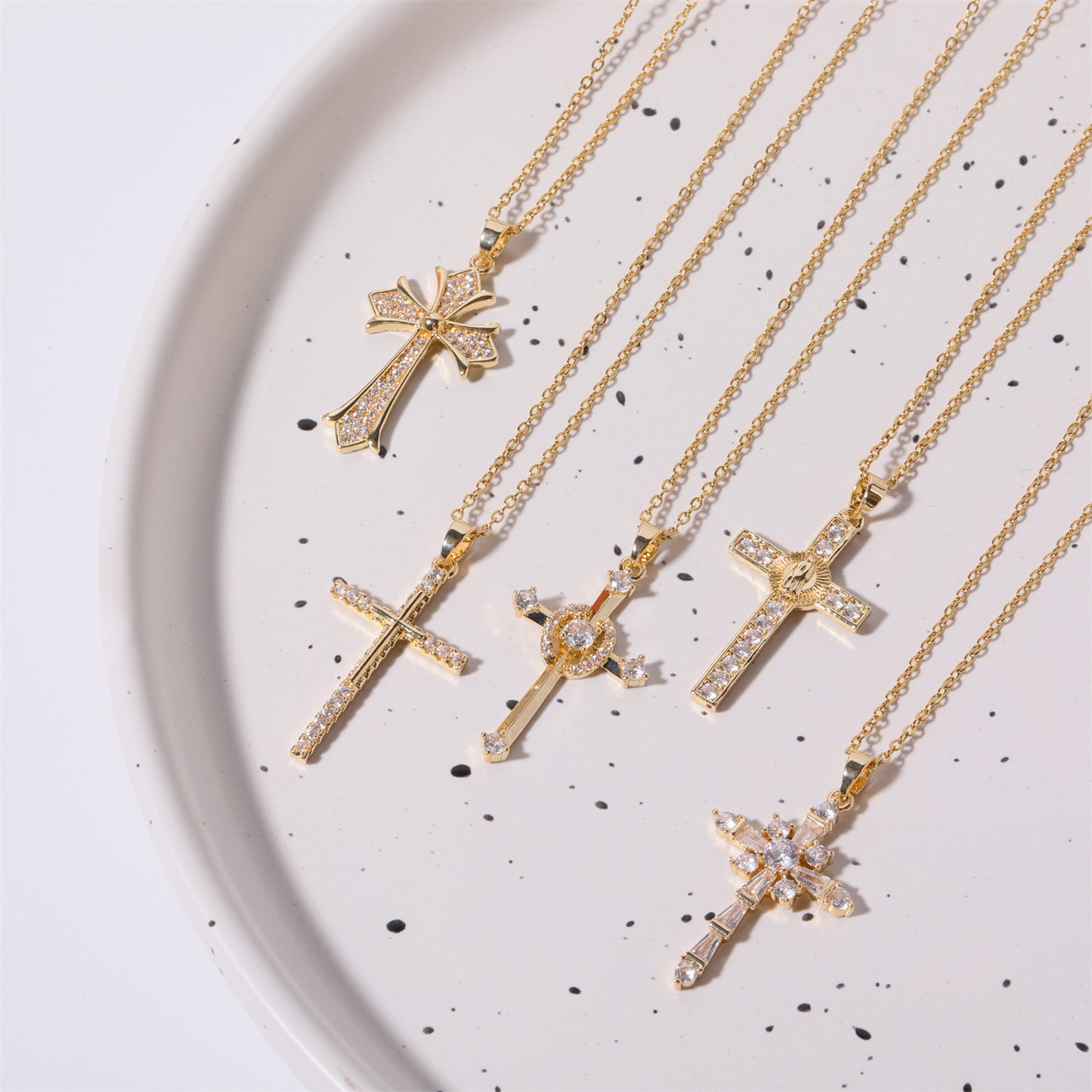 Stainless Steel Inlaid Zircon Cross Necklace