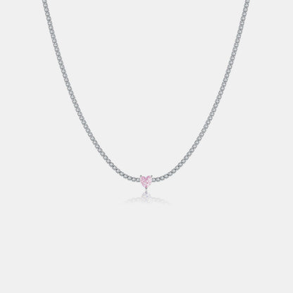 Inlaid Zircon Heart 925 Sterling Silver Necklace