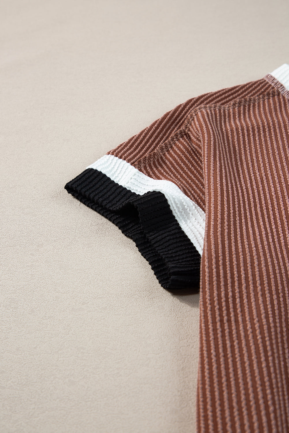 Bright Pink Textured Contrast Trim Round Neck T Shirt