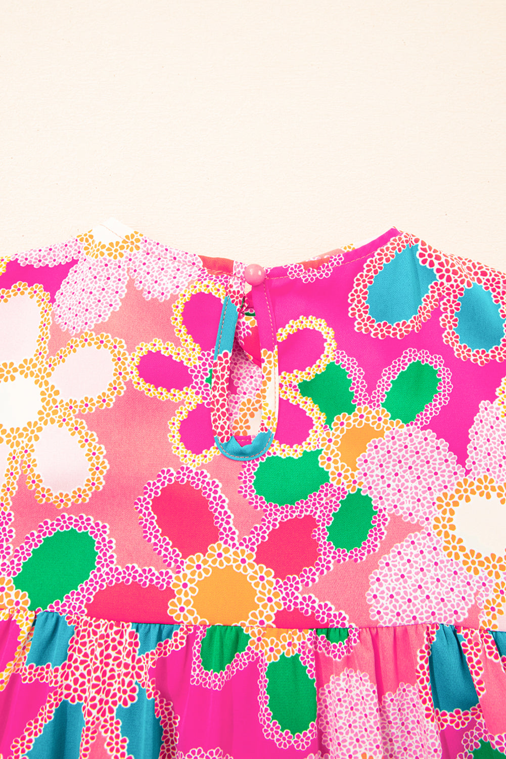 Purple Boho Flower Print Puff Short Sleeve Top