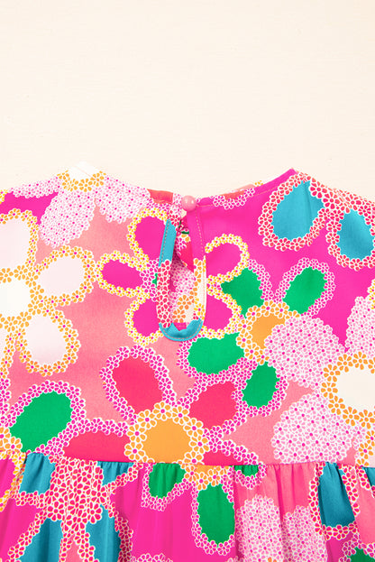 Purple Boho Flower Print Puff Short Sleeve Top