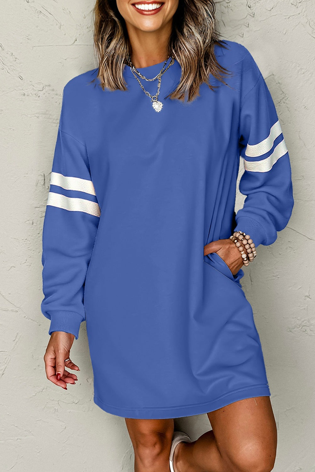 Black Varsity Contrast Banded Sleeve Shift Sweatshirt Dress