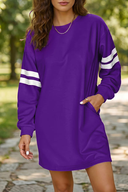 Black Varsity Contrast Banded Sleeve Shift Sweatshirt Dress