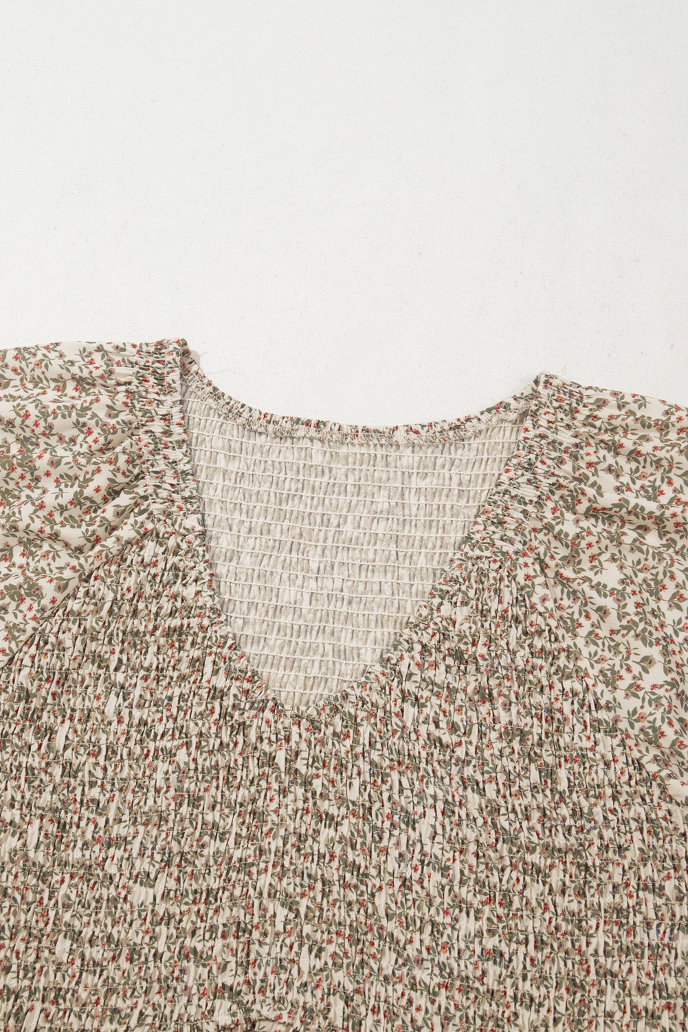 Floral Print Puff Sleeve Smocked Top