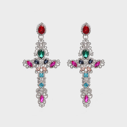 Rhinestone Alloy Cross Earrings