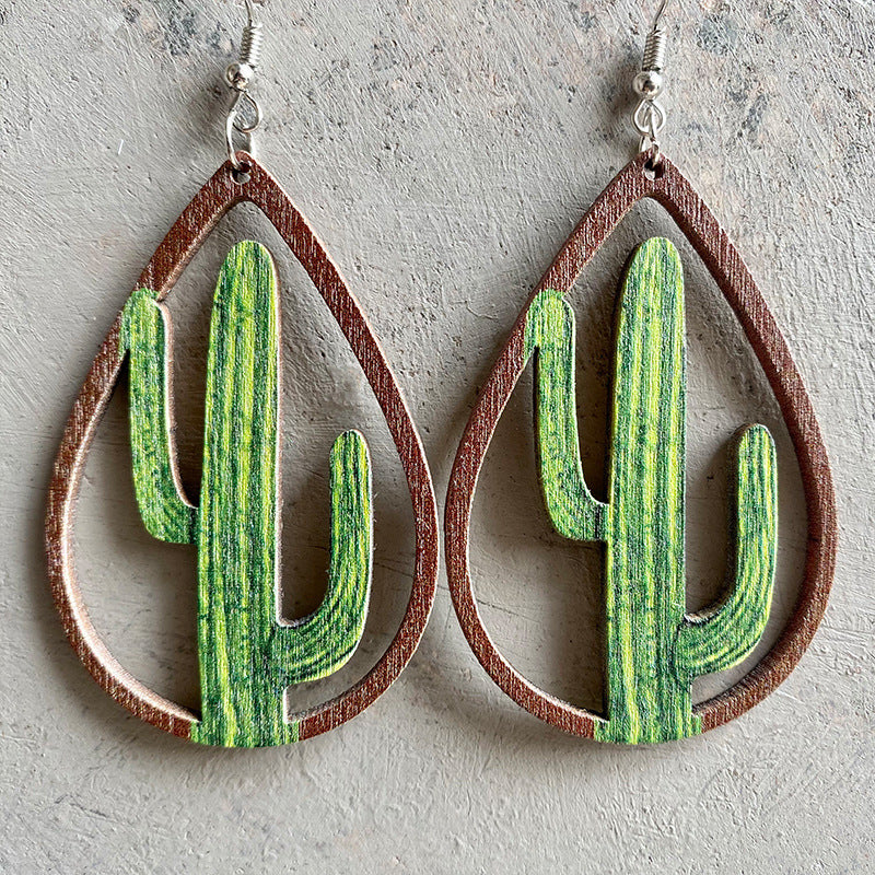 Hollowed Wooden Teardrop Earrings