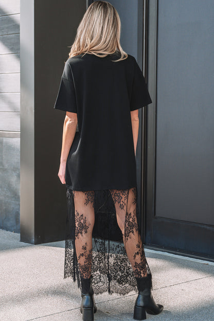 Red Sandalwood Floral Patchwork Short Sleeve T Shirt Loose Maxi Dress