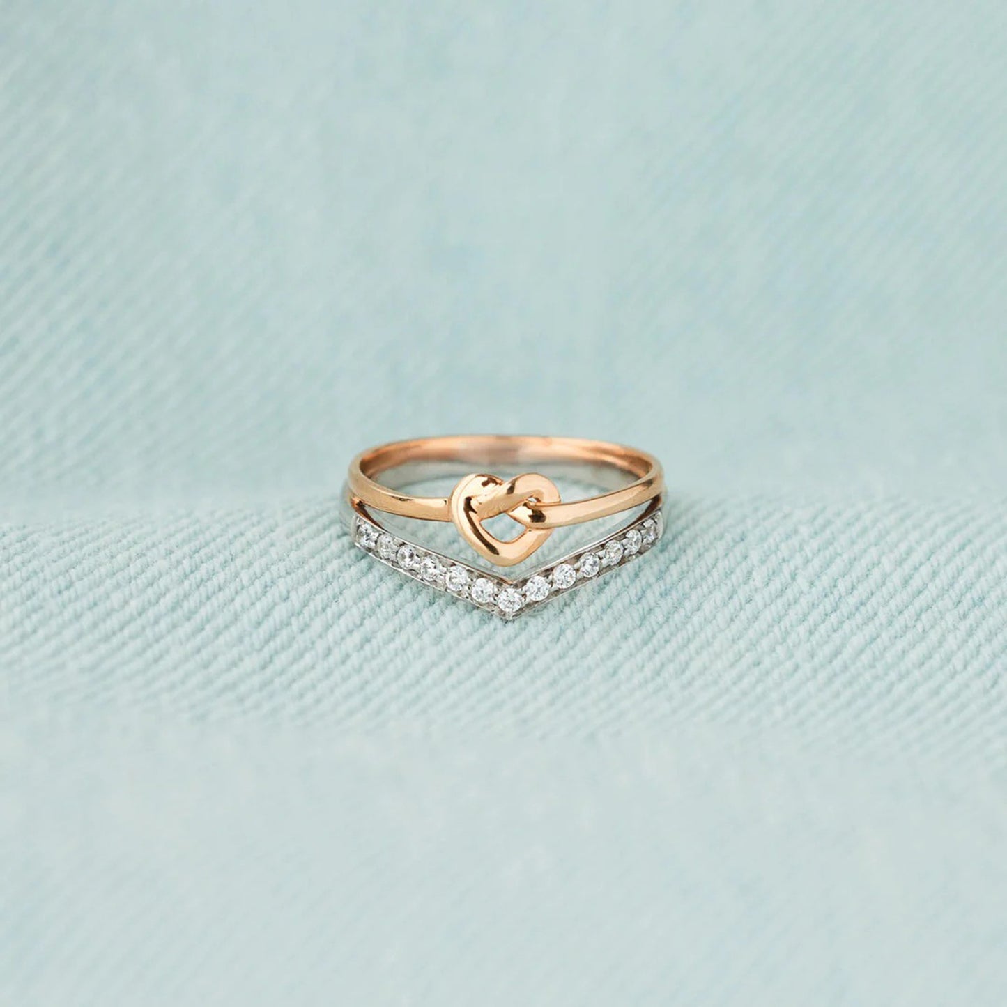 Knotted Heart Shape Inlaid Zircon Ring