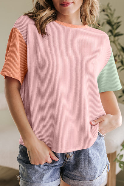 Multicolour Corded Colorblock Crewneck Tee