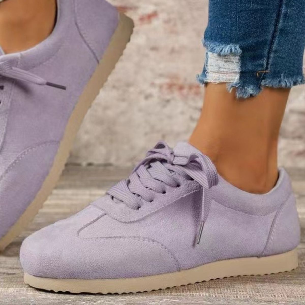 Suede Lace-Up Flat Sneakers