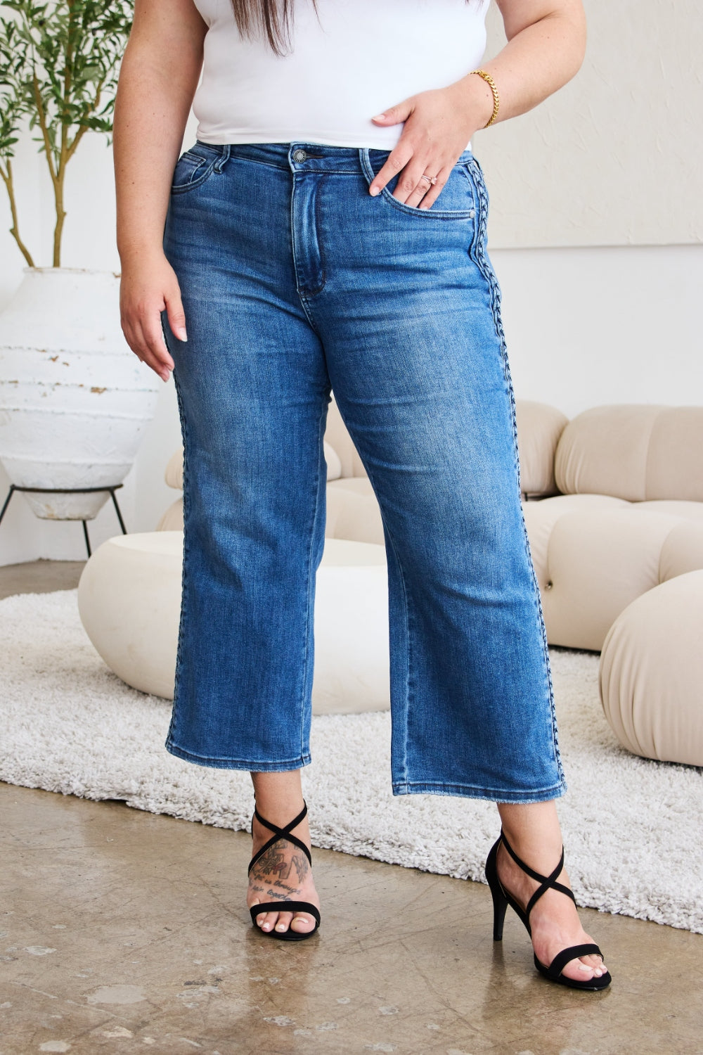 Judy Blue Full Size Braid Side Detail Wide Leg Jeans