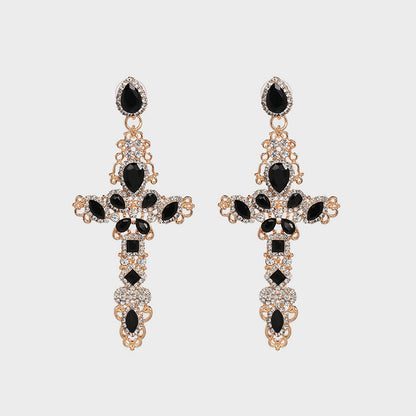 Rhinestone Alloy Cross Earrings