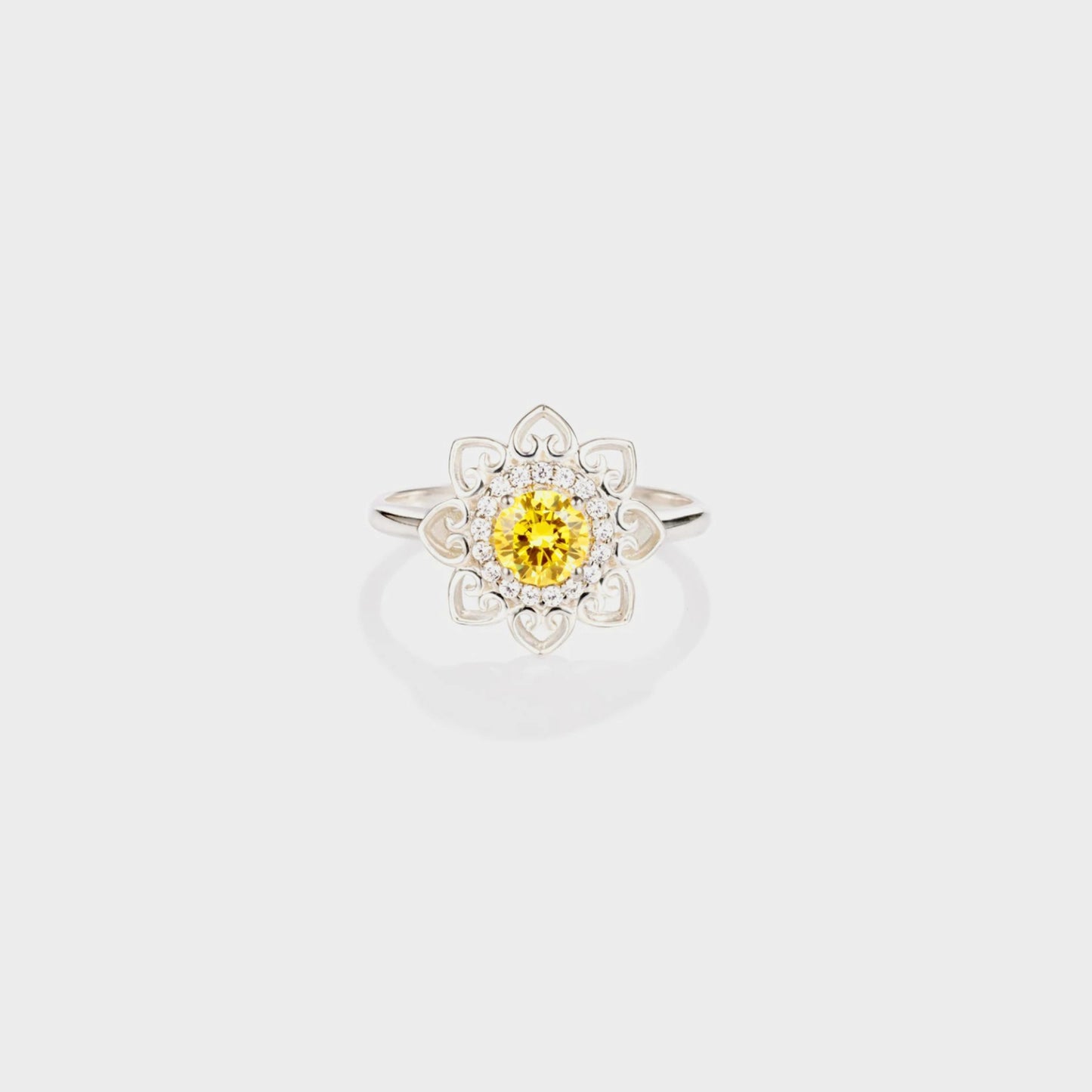 Flower Shape Zircon Platinum-Plated 925 Sterling Silver Ring