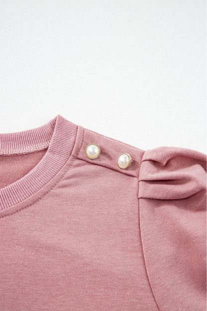 Rose Tan Button Tab Detail Long Sleeve Top