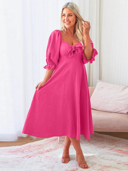 Sweetheart Neck Flounce Sleeve Midi Dress