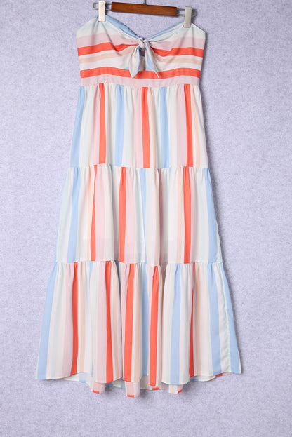 Striped Strapless Sweetheart Neck Dress