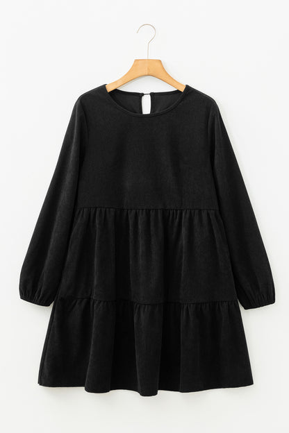 Dark Brown Lantern Sleeve Tiered Mini Dress