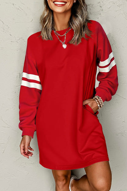 Black Varsity Contrast Banded Sleeve Shift Sweatshirt Dress