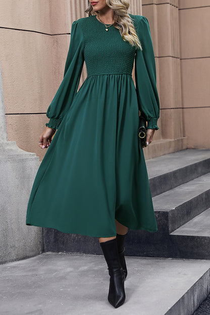 Smocked Long Sleeve Midi Dress