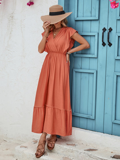 Ruffled Surplice Cap Sleeve Dress