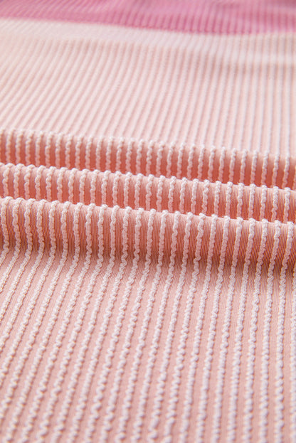 Pink Rib Textured Colorblock T Shirt