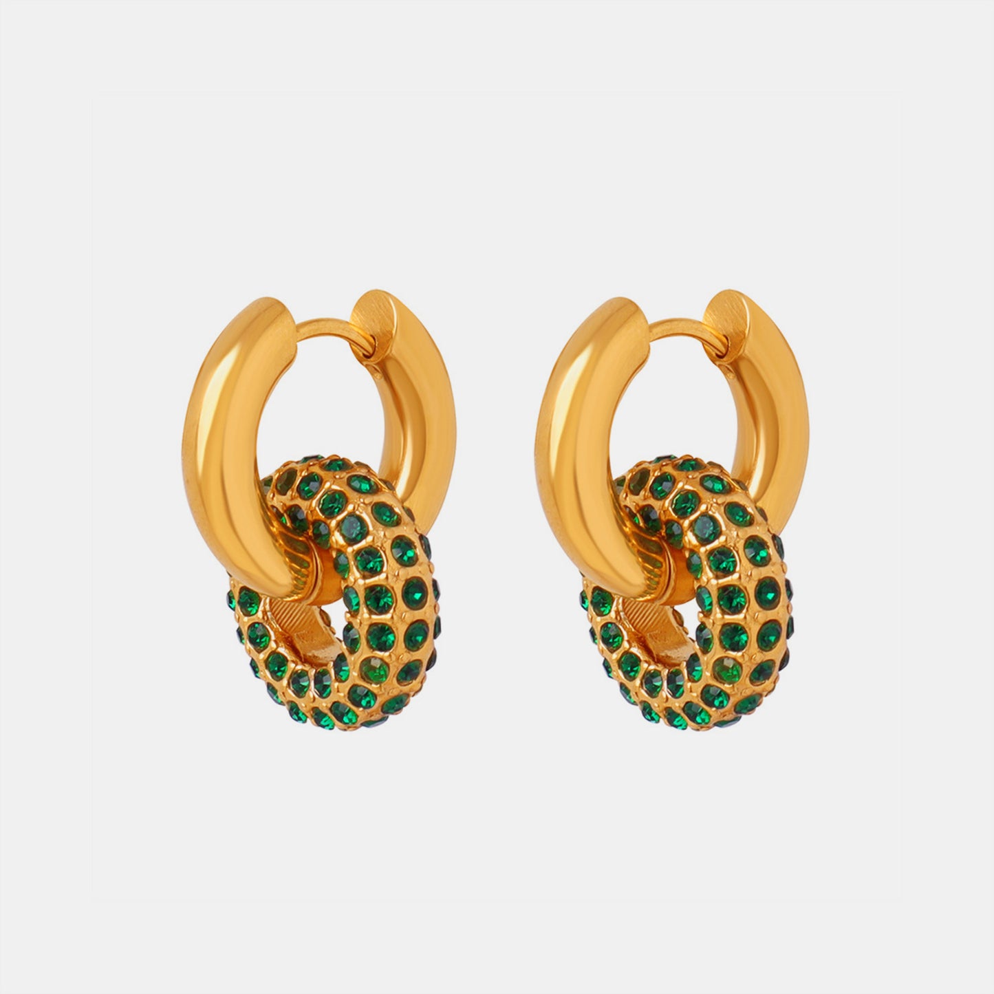 Titanium Steel Inlaid Zircon Double-Hoop Earrings