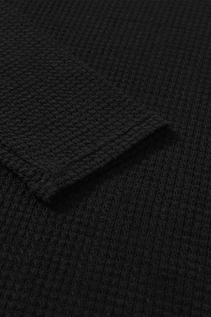 Black Waffle Knit High Slits Oversized Top