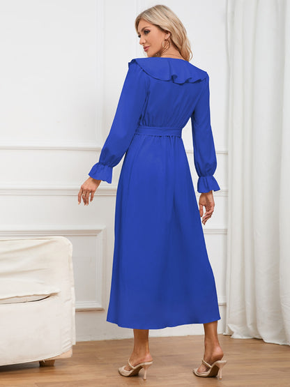 Surplice Tie Front Flounce Sleeve Dress