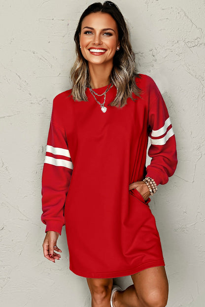 Black Varsity Contrast Banded Sleeve Shift Sweatshirt Dress