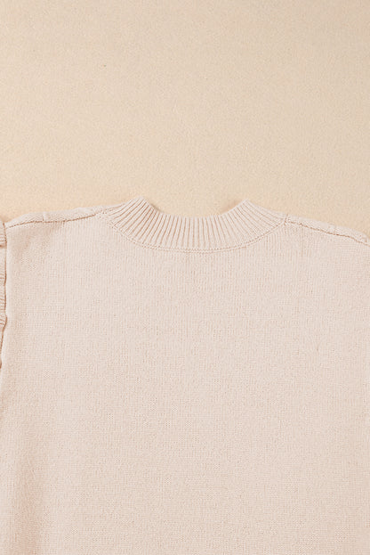 Parchment Cable Knit Mock Neck Cap Sleeve Sweater