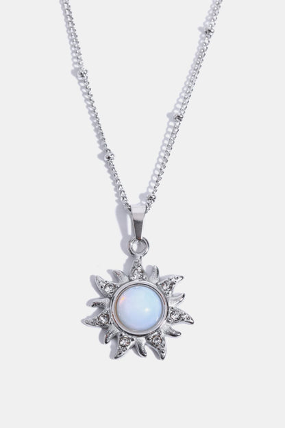 Opal Sun Pendant Stainless Steel Necklace