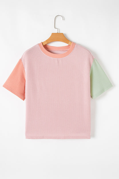 Multicolour Corded Colorblock Crewneck Tee