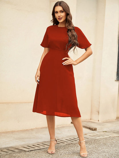 Round Neck Short Sleeve Midi Dress