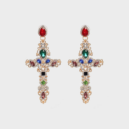 Rhinestone Alloy Cross Earrings