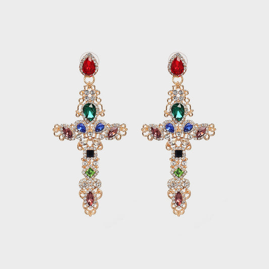 Rhinestone Alloy Cross Earrings