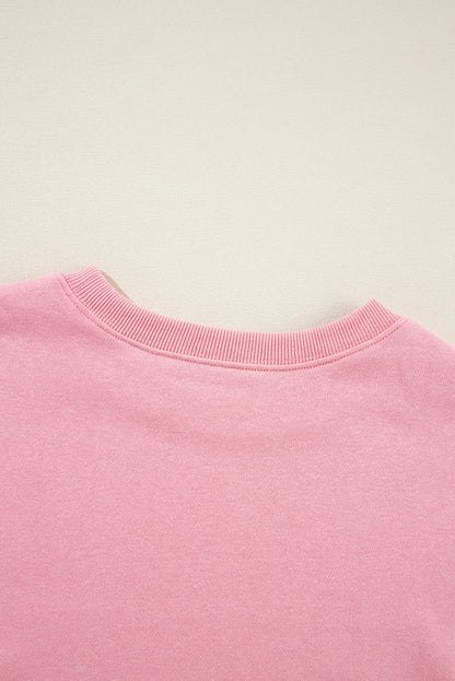 Pink Solid Classic Crewneck Pullover Sweatshirt