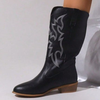 Embroidered Stitch Block Heel Cowboy Boots