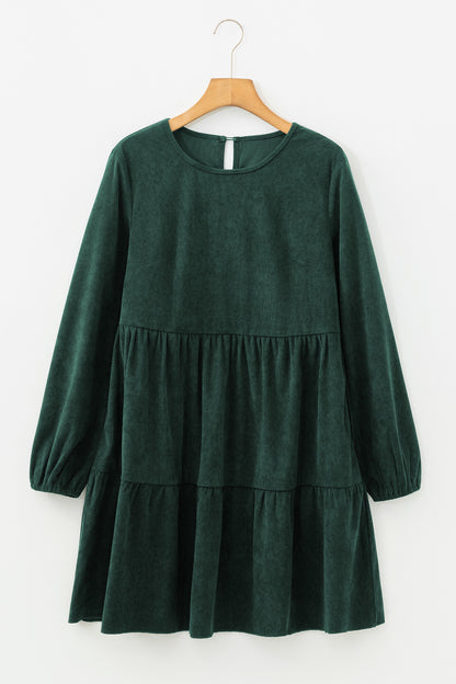 Dark Brown Lantern Sleeve Tiered Mini Dress