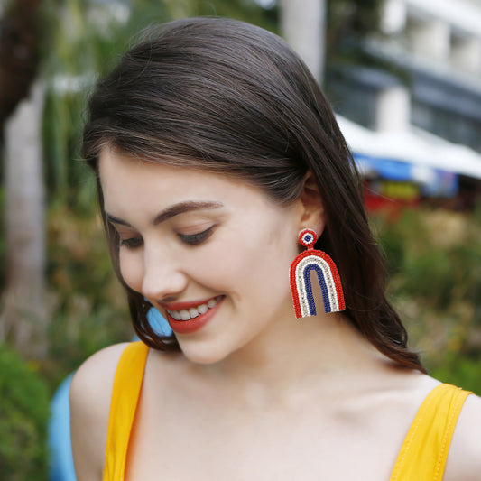 Stainless Steel Bead Geometric Dangle Earrings