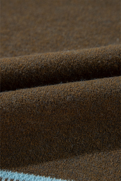 Brown Aztec Print Open Front Knitted Cardigan