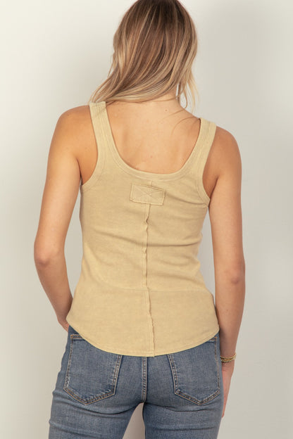 VERY J Washed Ribbed Tank with Placket Detail