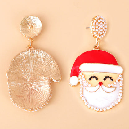 Rhinestone Alloy Santa Earrings