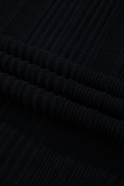 Black Ribbed Color Block Drop Shoulder Long Sleeve Mini Dress